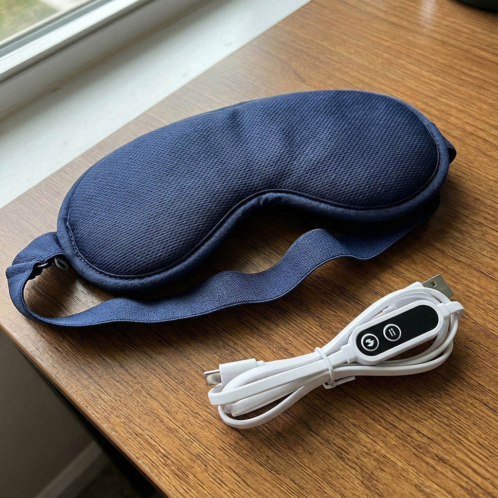 Genuine customer testimonial photo showing satisfied user with eye mask