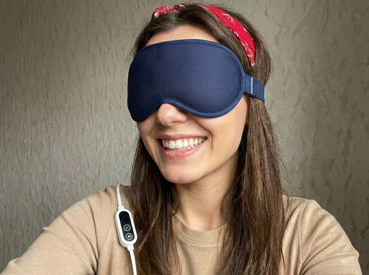 Video testimonial preview showing happy customer discussing eye relief transformation